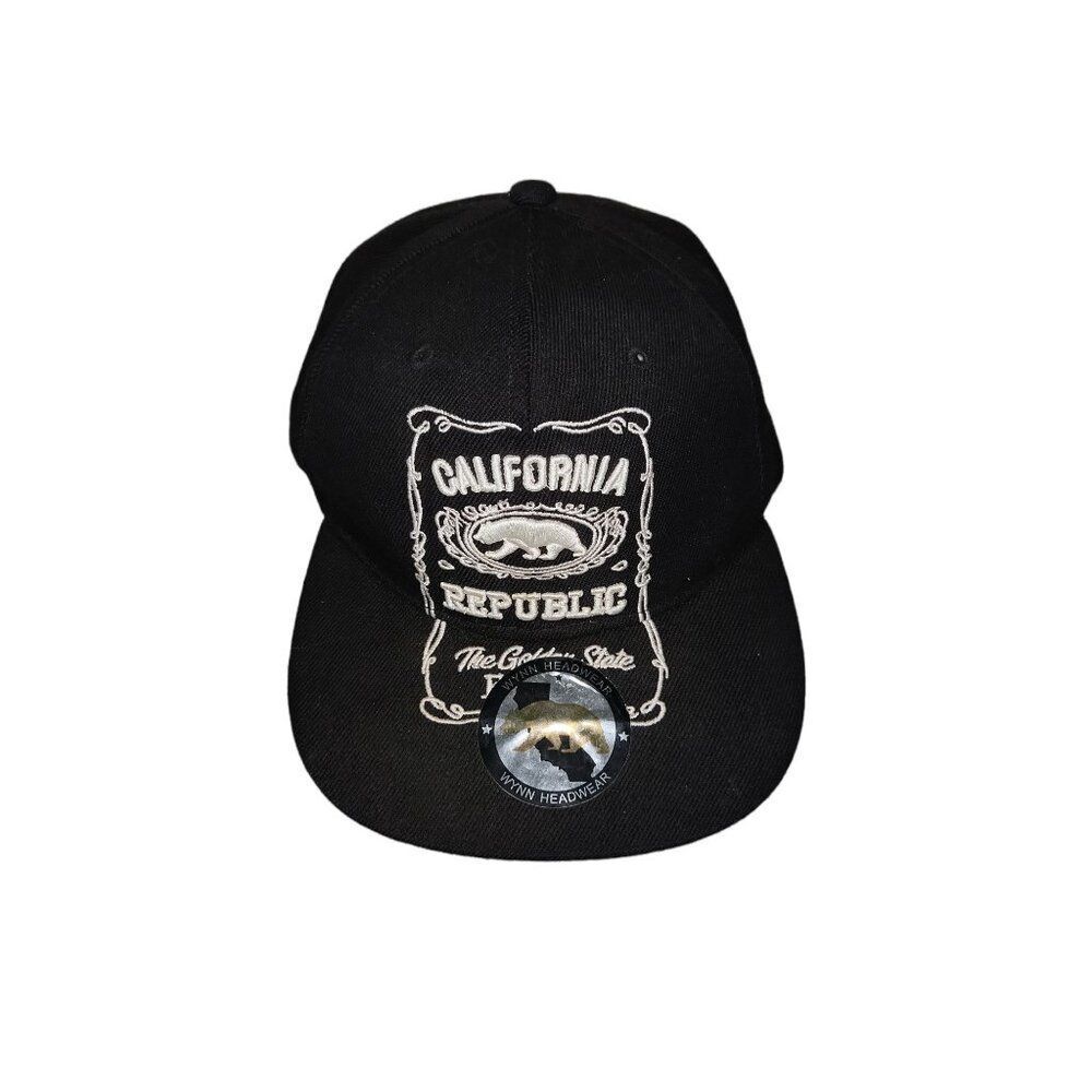 California Republic Snapback Hat Wynn‎ Headwear Black White Graphic Print Casual